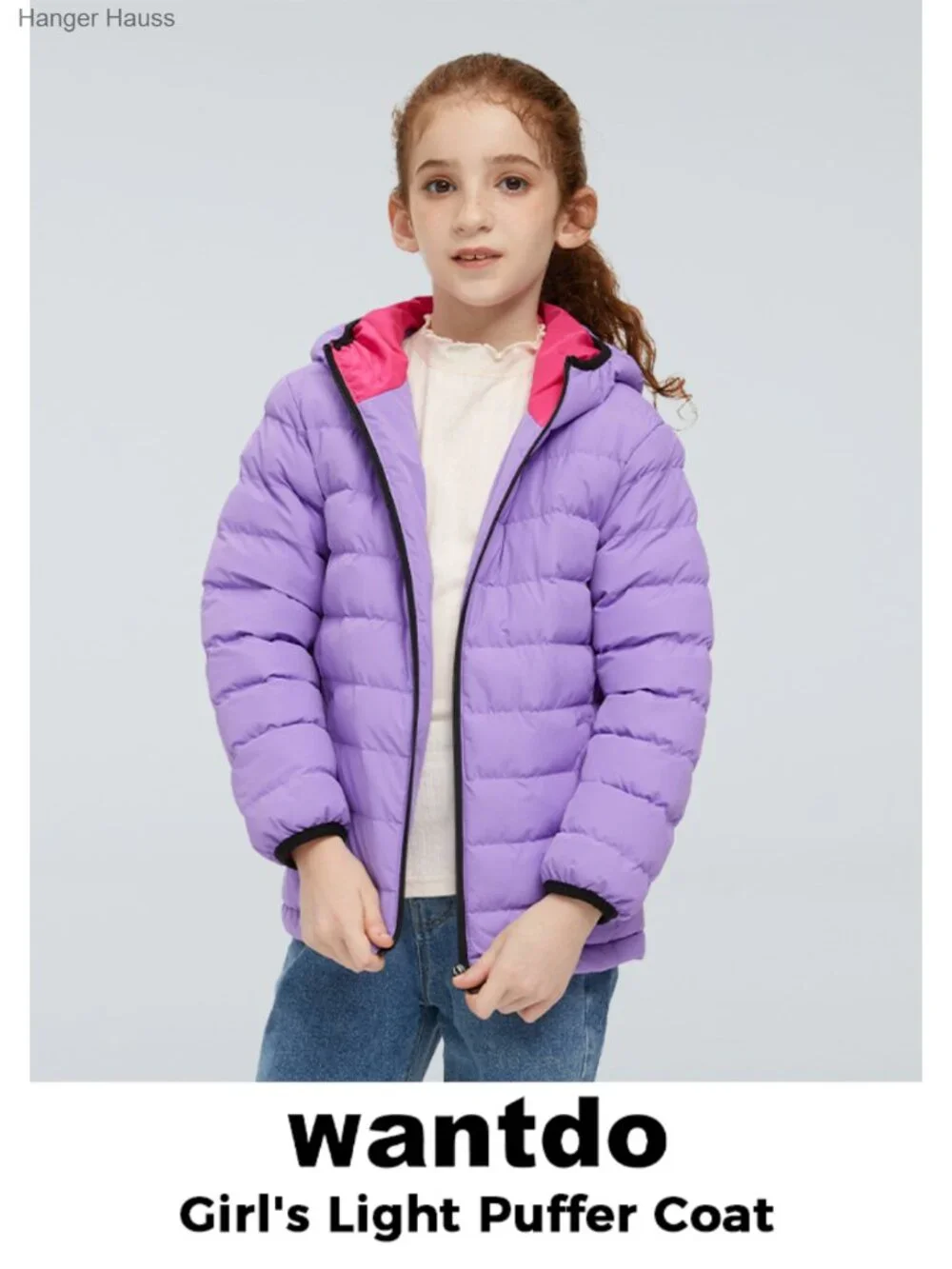 Girls' Winter Puffer Coat Waterproof Insulated Hooded Jacket with Zipper Pockets